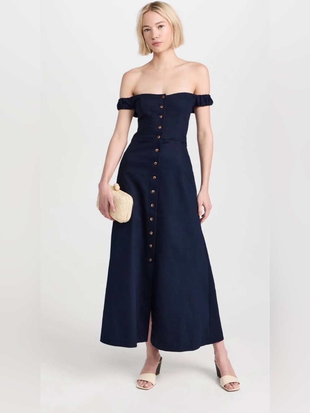 Favorite Daughter Lovesick Off-the-Shoulder Dress – Navy – Size 2